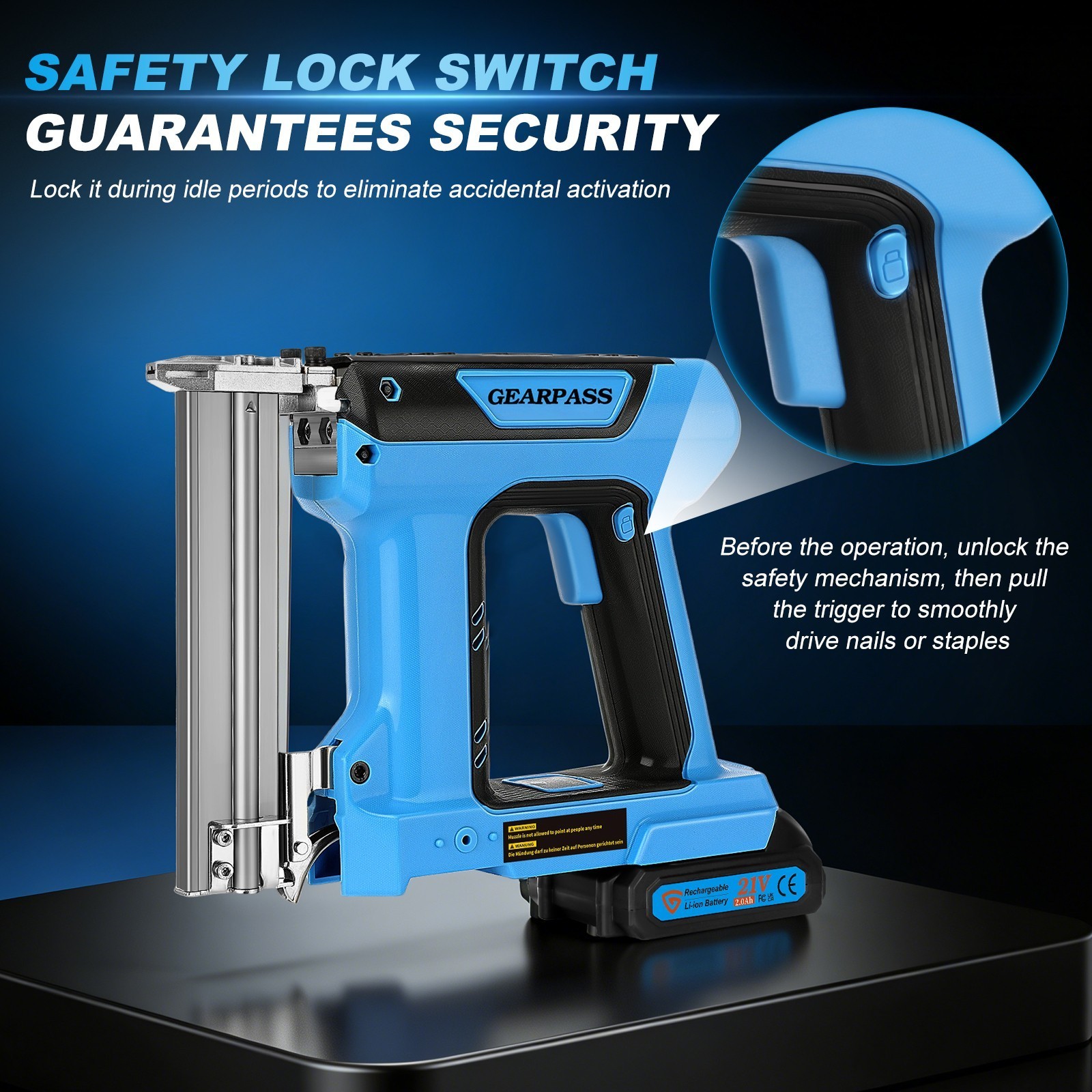 21V 2 in 1 Cordless Nail Gun Brad Nailer with 18 GA w/ Charger & 2 Batteries