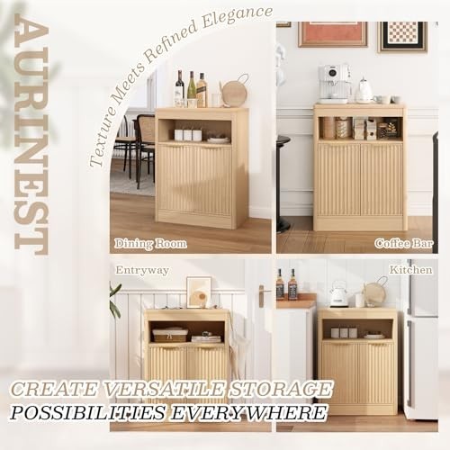 Fluted Buffet Cabinet with Storage, Small Coffee Bar with Doors & Adjustable She