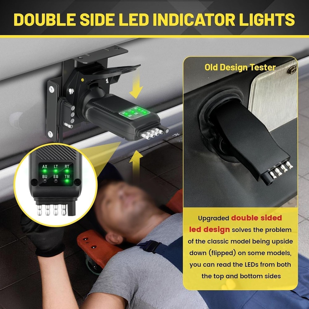 ‎‎7 Way Blade & 4/5 Pin Flat Trailer Light Tester W/ Double-Sided LED Indicators