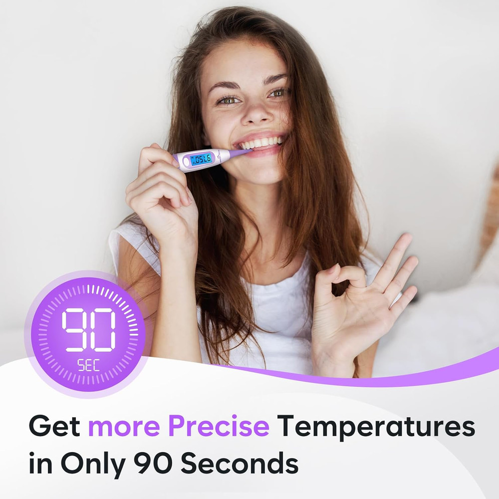 Easy@Home Digital Basal Thermometer with Large Backlight LCD Display, 1/100th De