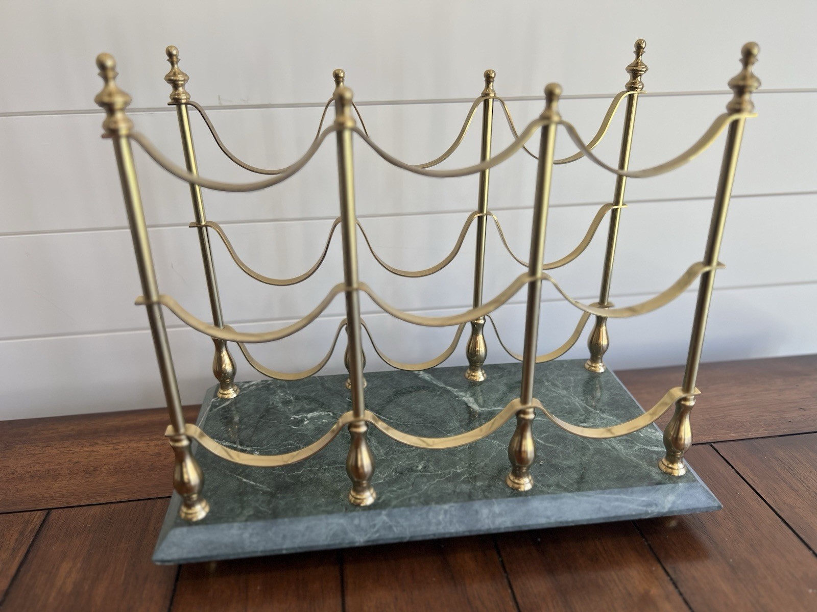 WINE Bottle RACK TRAY Magazine HOLDER  Brass Marble BARWARE CHIC DUDE