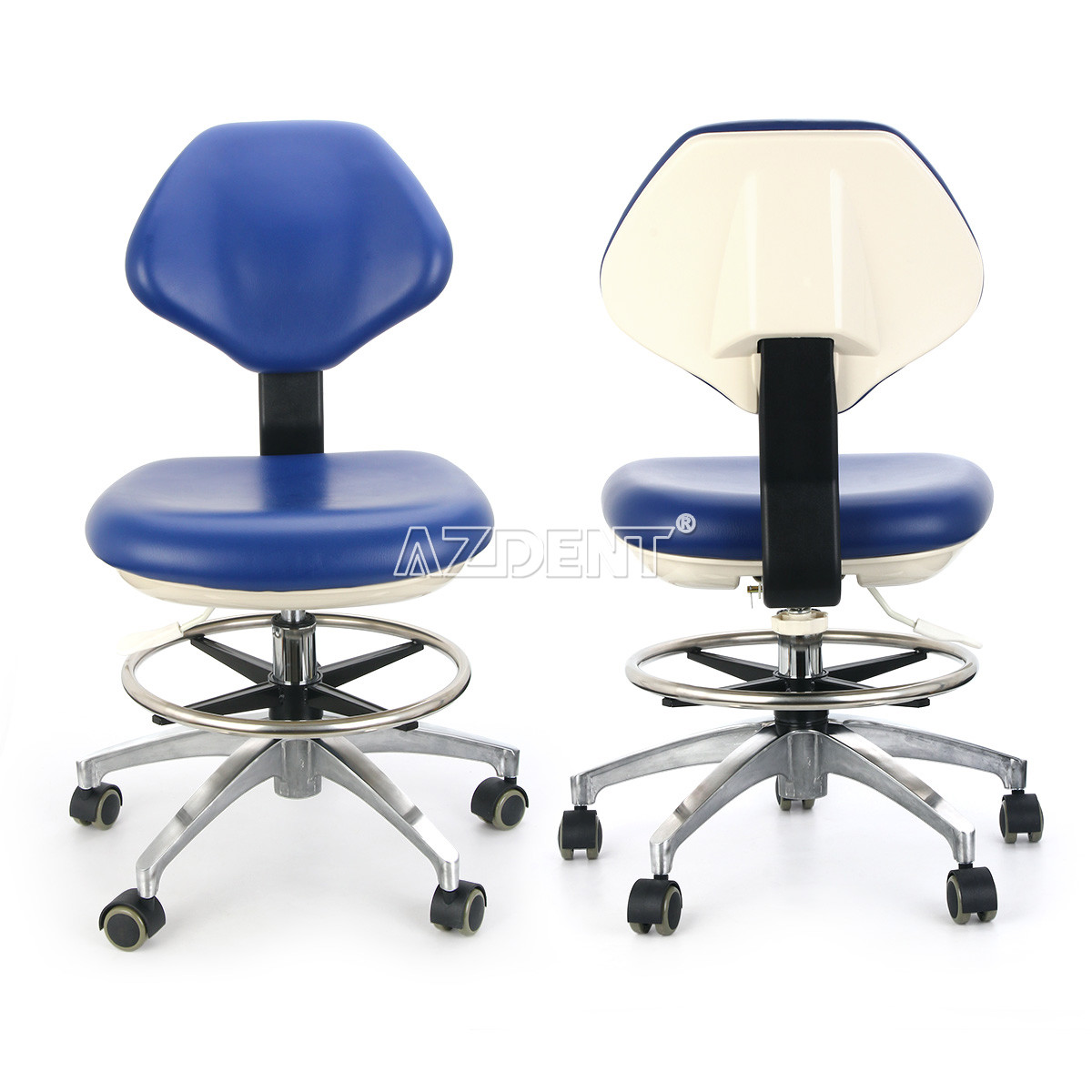 Dental PU Leather Adjustable Stool Doctor Chair Hydraulic Rolling Stool Blue UPS