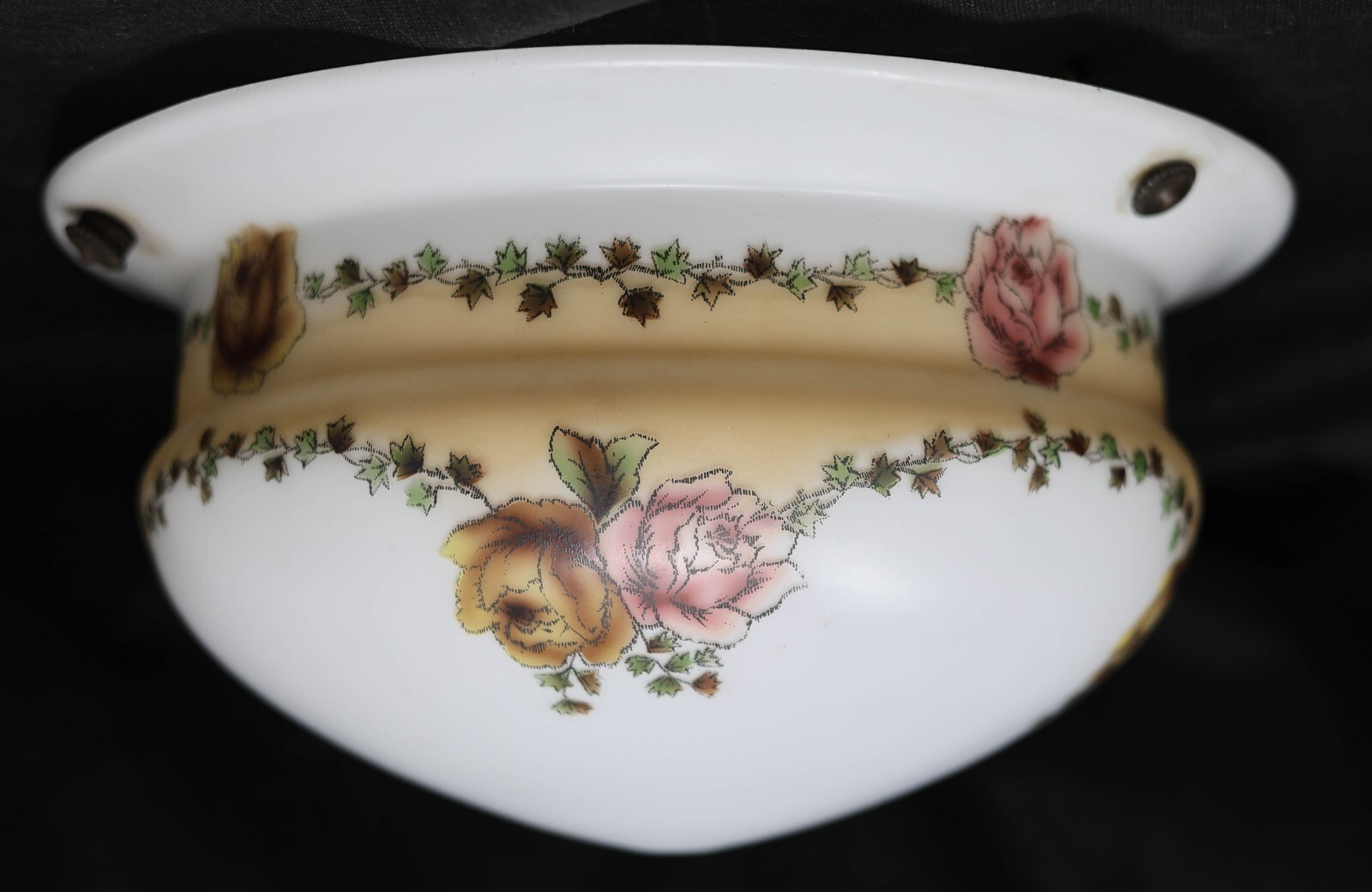 Vintage Large Hanging 3-Chain Glass Light Shade Lamp Part 14.25" Diam x 5" Roses