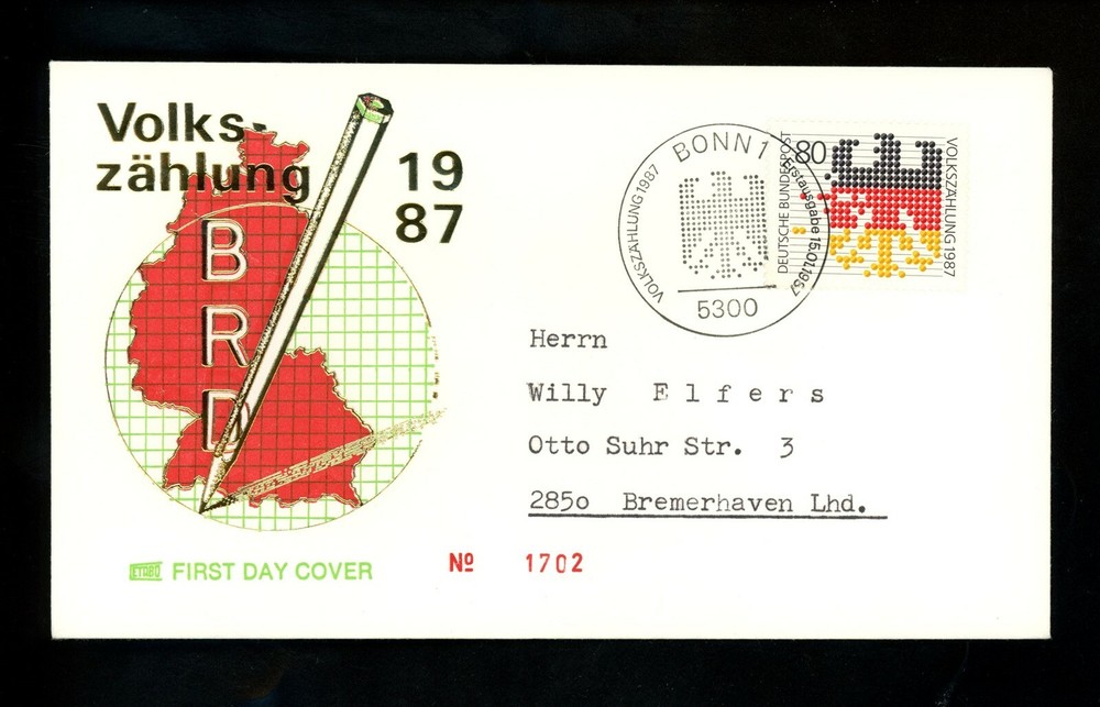 Postal History Germany FDC #1499 census 1987