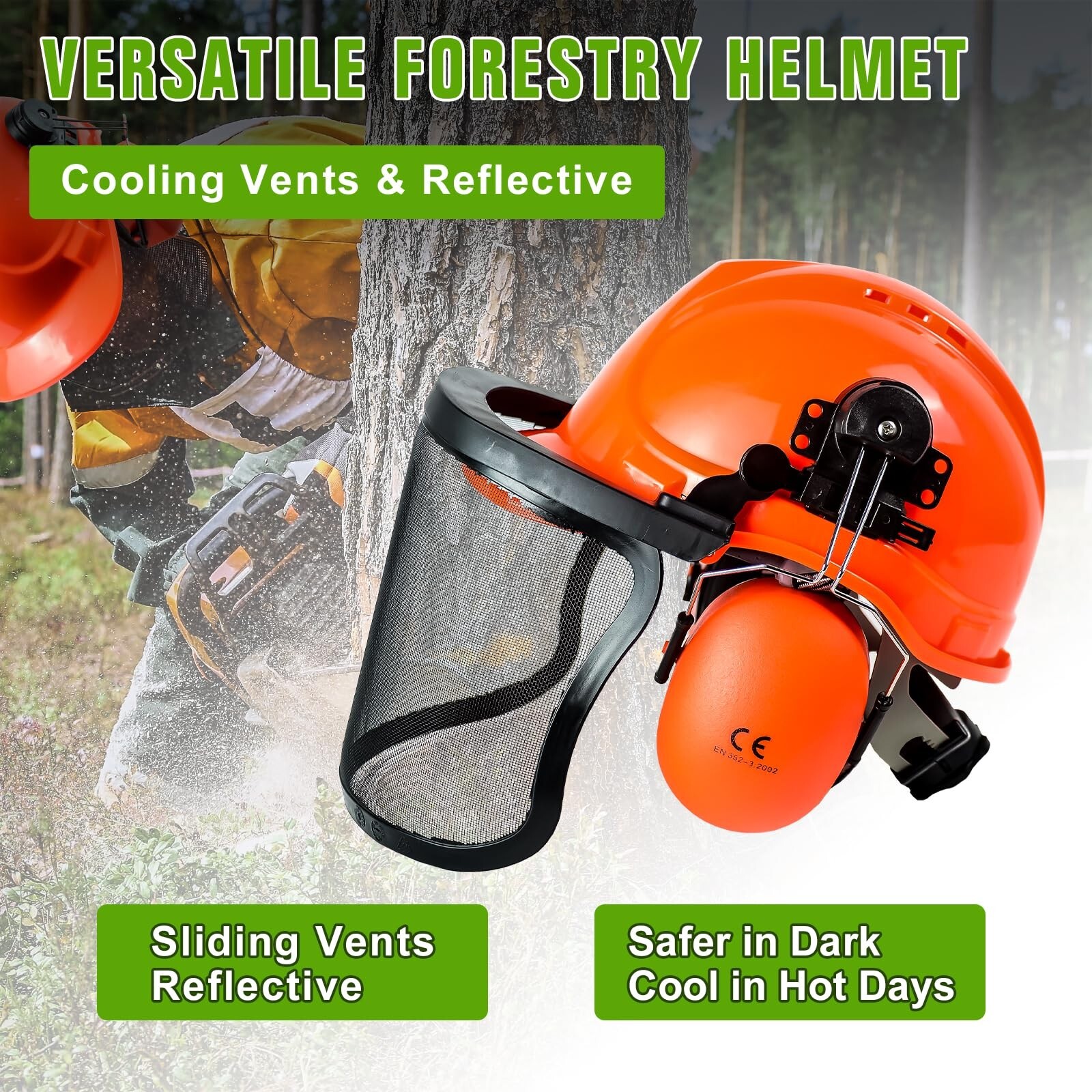 YesRight Chainsaw Helmet with Face and Ear Muffs Forestry Safety Helmet for Yard