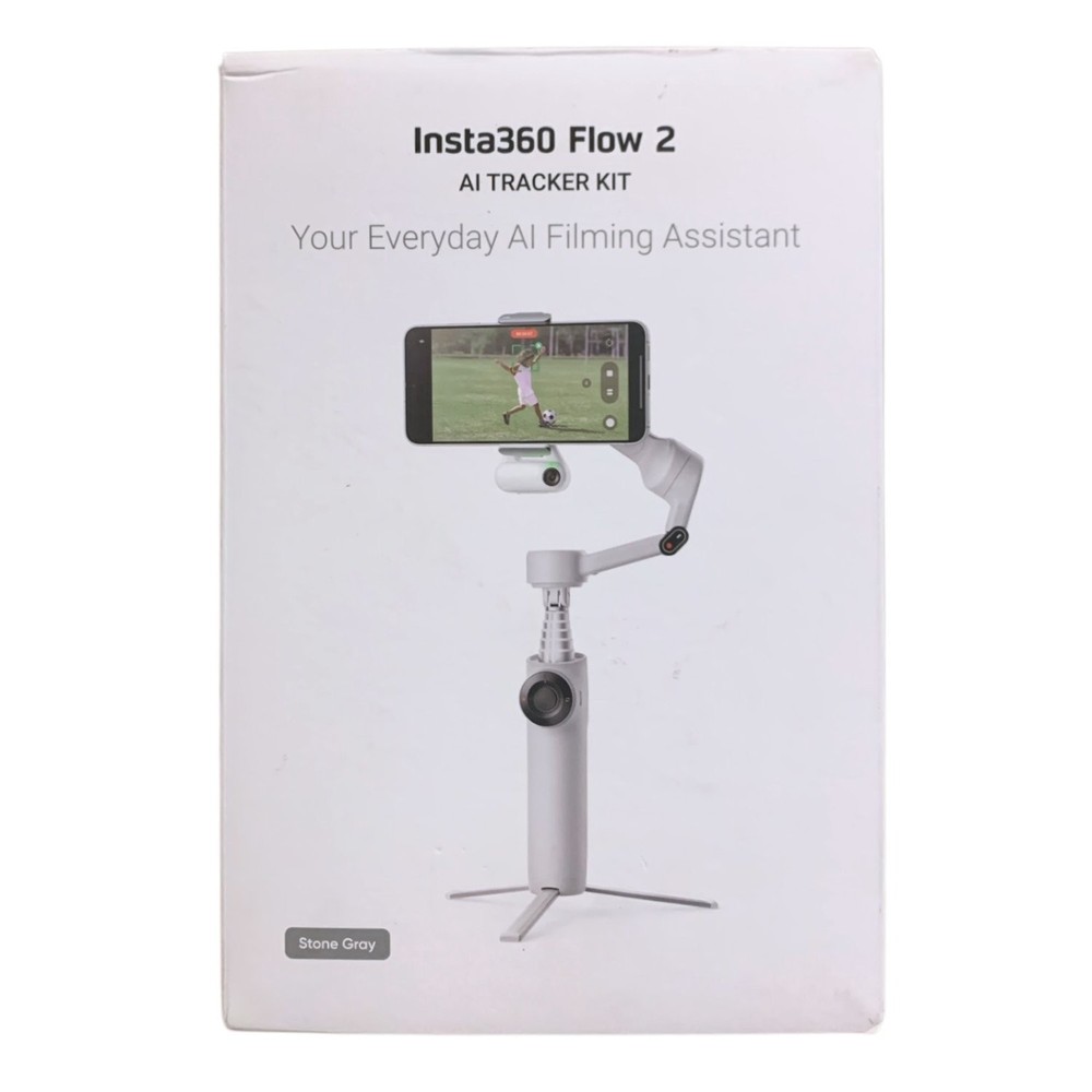 Insta360 Flow 2 Plus AI Tracker Bundle - Foldable Phone Gimbal, Stone Grey