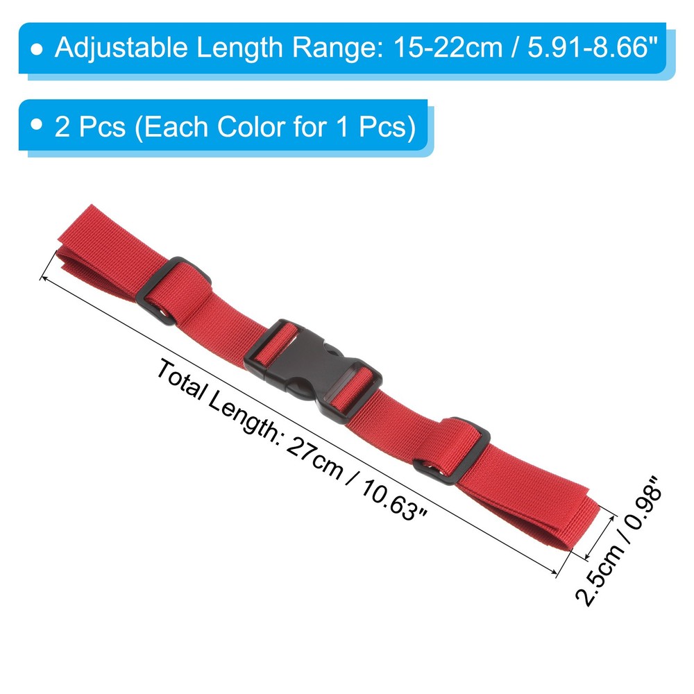 2Pcs Backpack Chest Strap Set Strap w/ Quick-Release Buckle, Black Red
