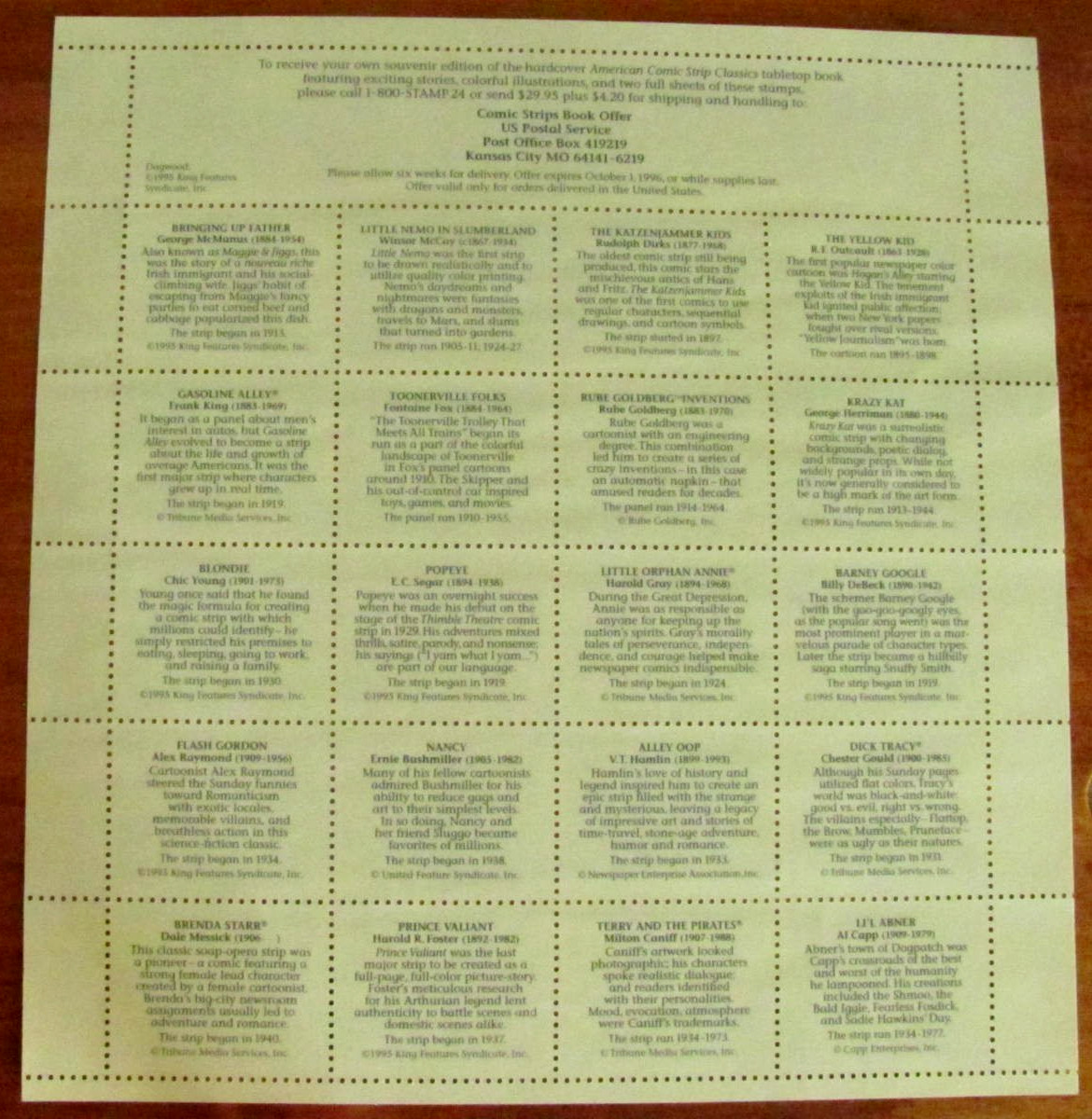 US SCOTT 3000 COMIC STRIP CLASSICS SHEET (PANE) OF 20 STAMPS 32 CENTS FACE MNH