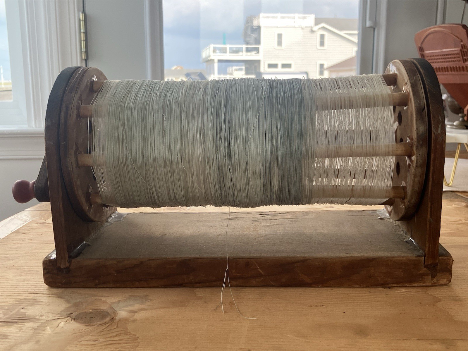 1950’s Vintage Hand-Crank Fishing Line Dryer – Wood Reel w/ Mono