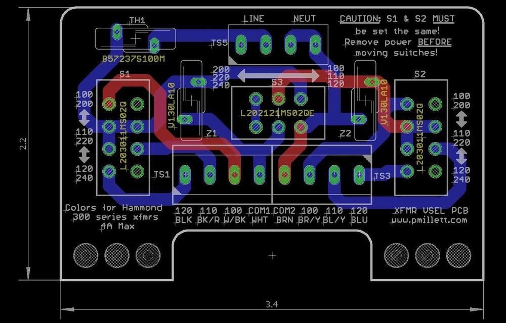 DIY PCB - Voltage Selector / Input PCB for Multi-voltage Transformer Primaries