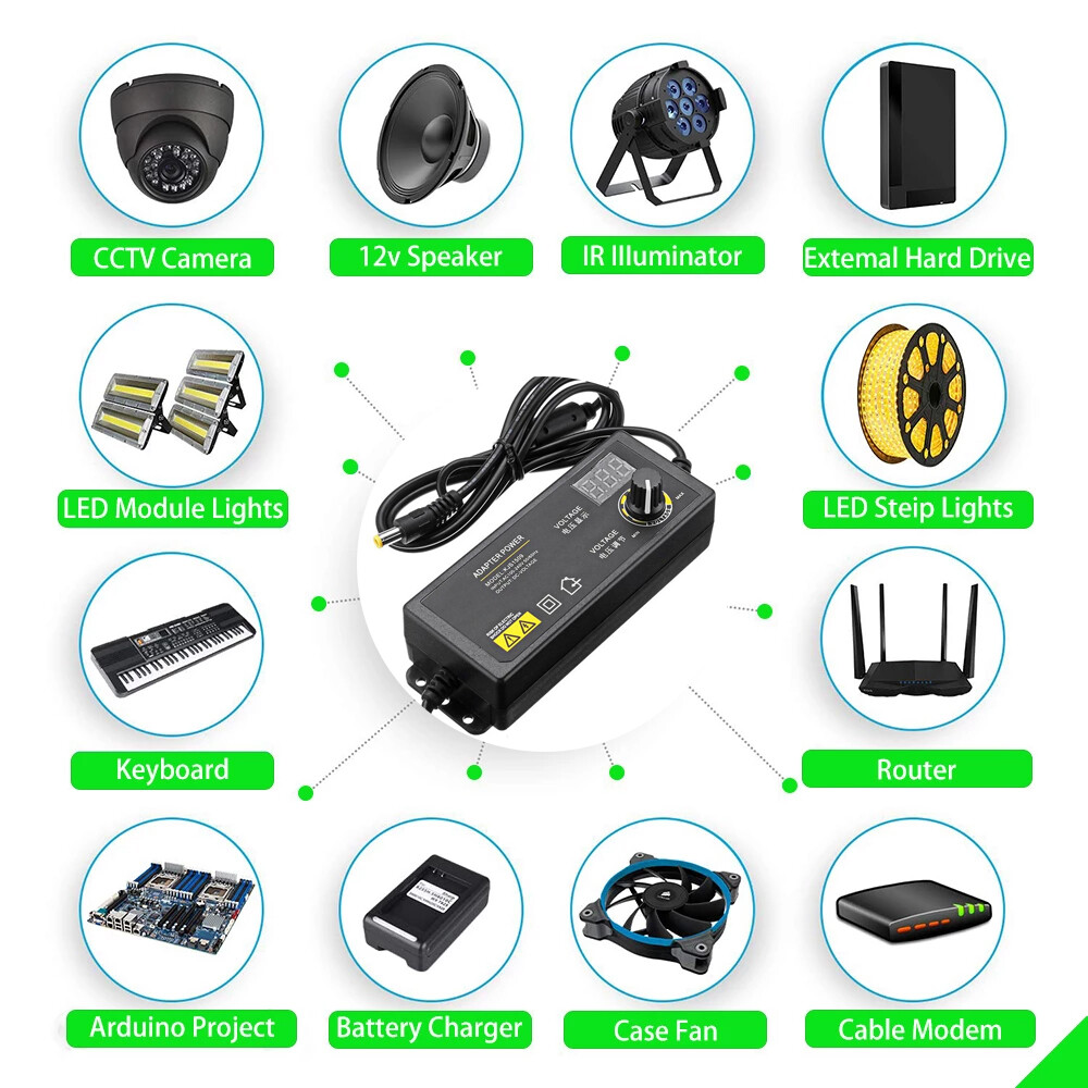 3V-24V 2.5A 60W Adjustable DC Power Supply Adapter Control Volt LED Display New