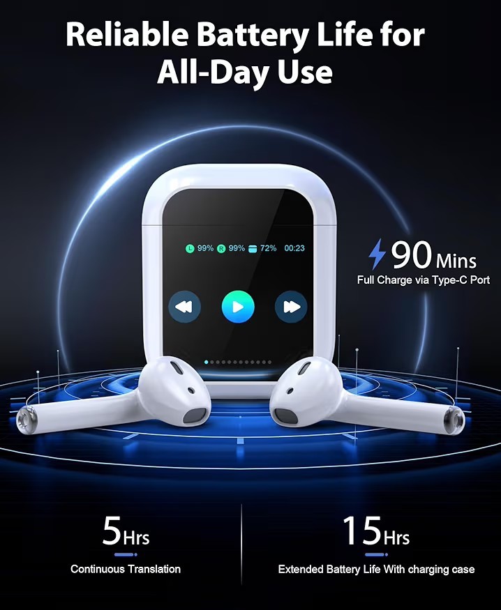 AI Language Translator Earbuds,144 Languages Bluetooth Translator Device