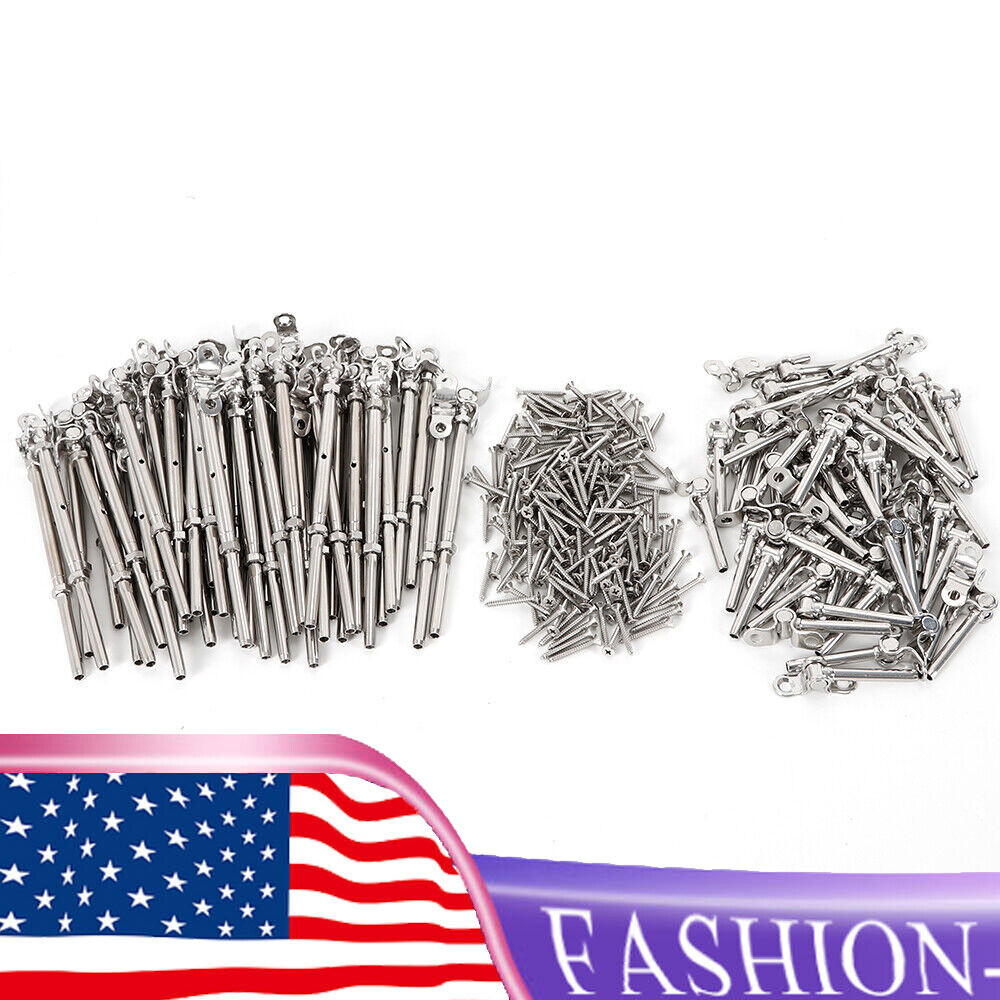 50* 3/16" T316 Stainless Steel Cable Railing Hardware Turnbuckle Tensioner Set