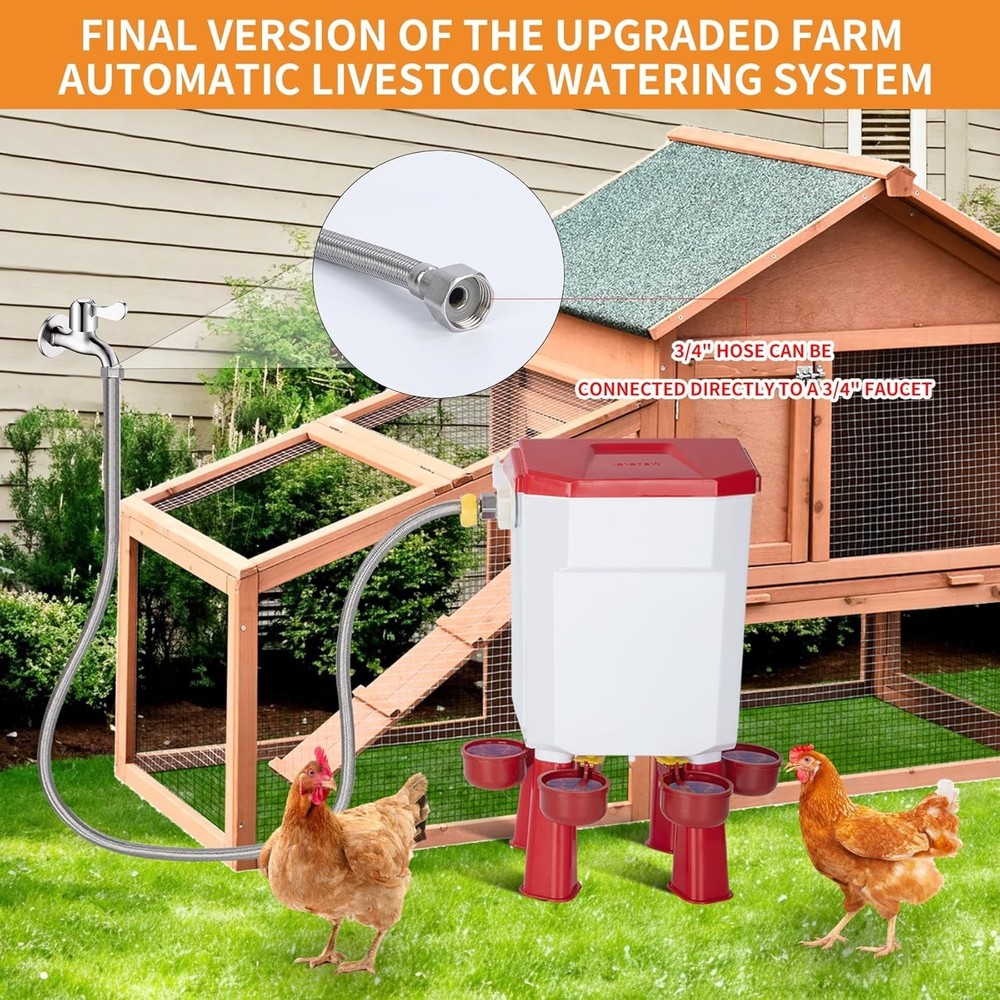 Automatic Chicken Waterer w Float Control for Continuous Water Supply 2 gallons