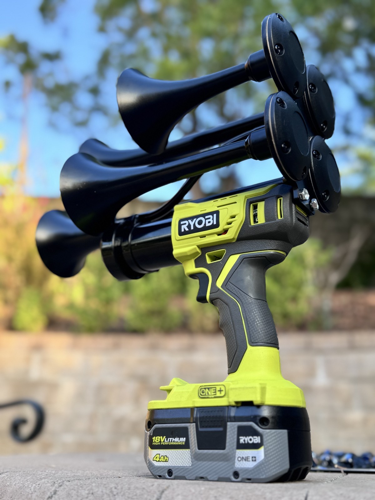 Premium Ryobi 18V Impact Drill Train Air Horn with Remote Control | Quad 4