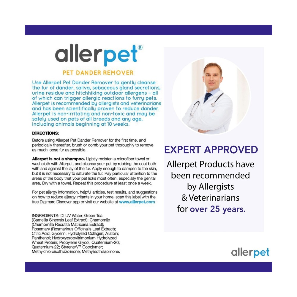 Allerpet Single Solution 16 fl oz Bottle Dander Remover for Pets (2 Pack) - R...