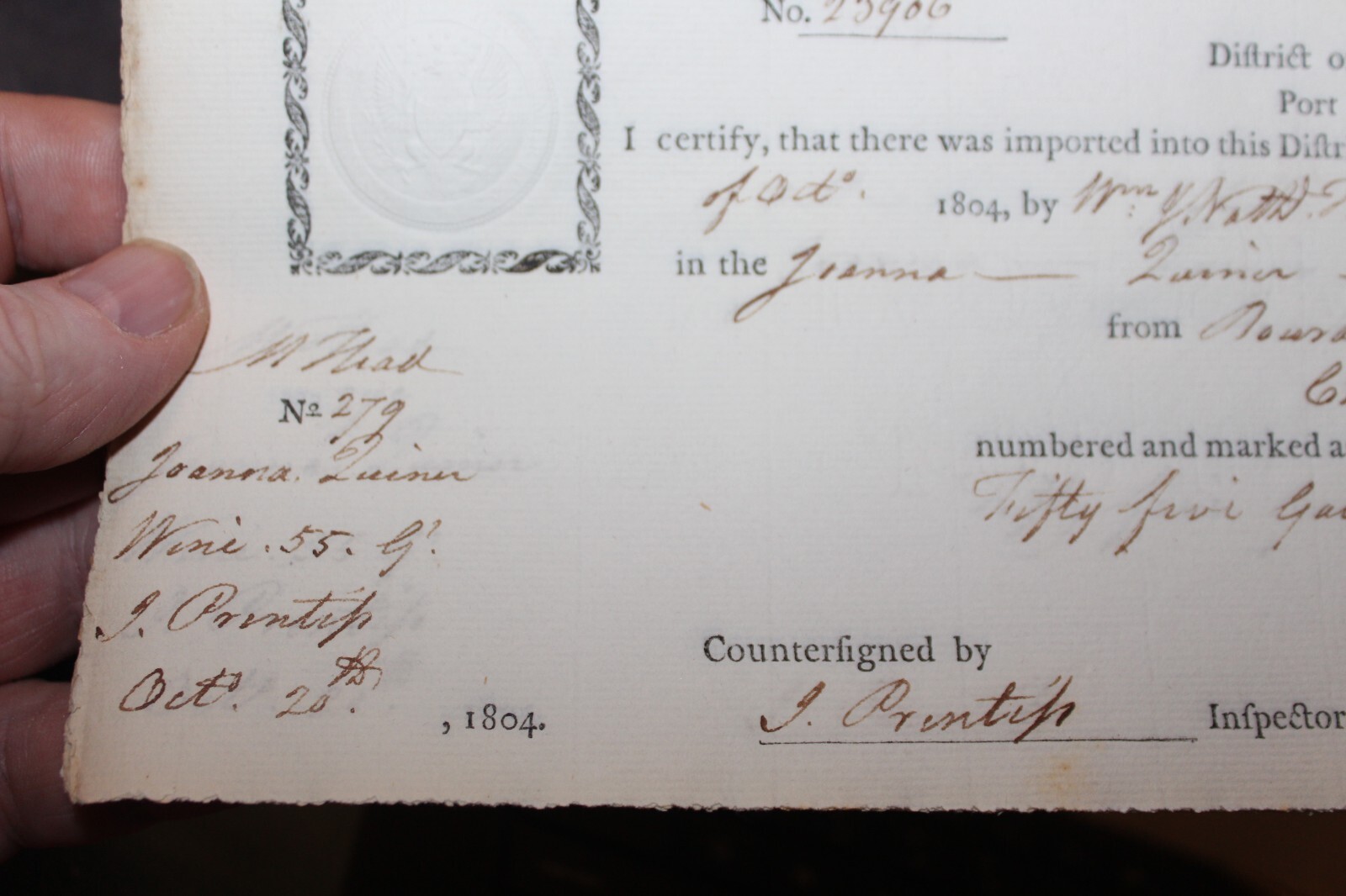 Import Certificate 1804 Marblehead Autograph Benjamin Lincoln Washington's Aide