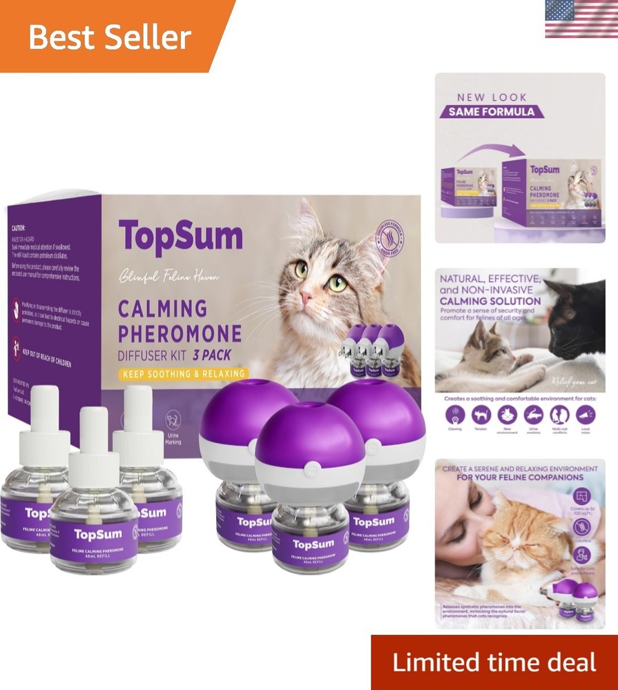 Cat Pheromone Diffuser Set - Long-lasting Calm for Cats, 3 Pack