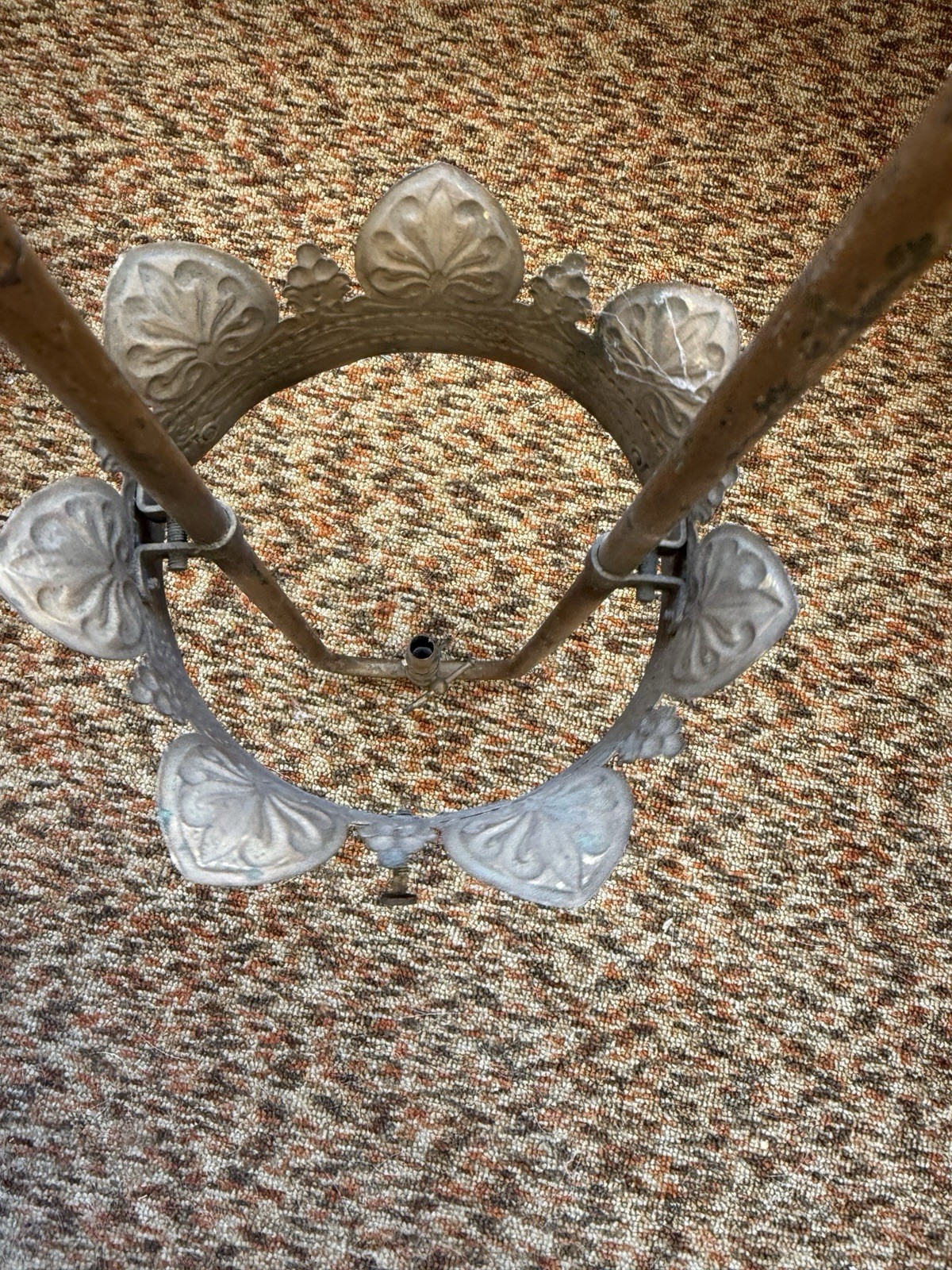 Antique Gas Pendant Hall Light Fixture Frame only to Restore Pressed Brass Crown