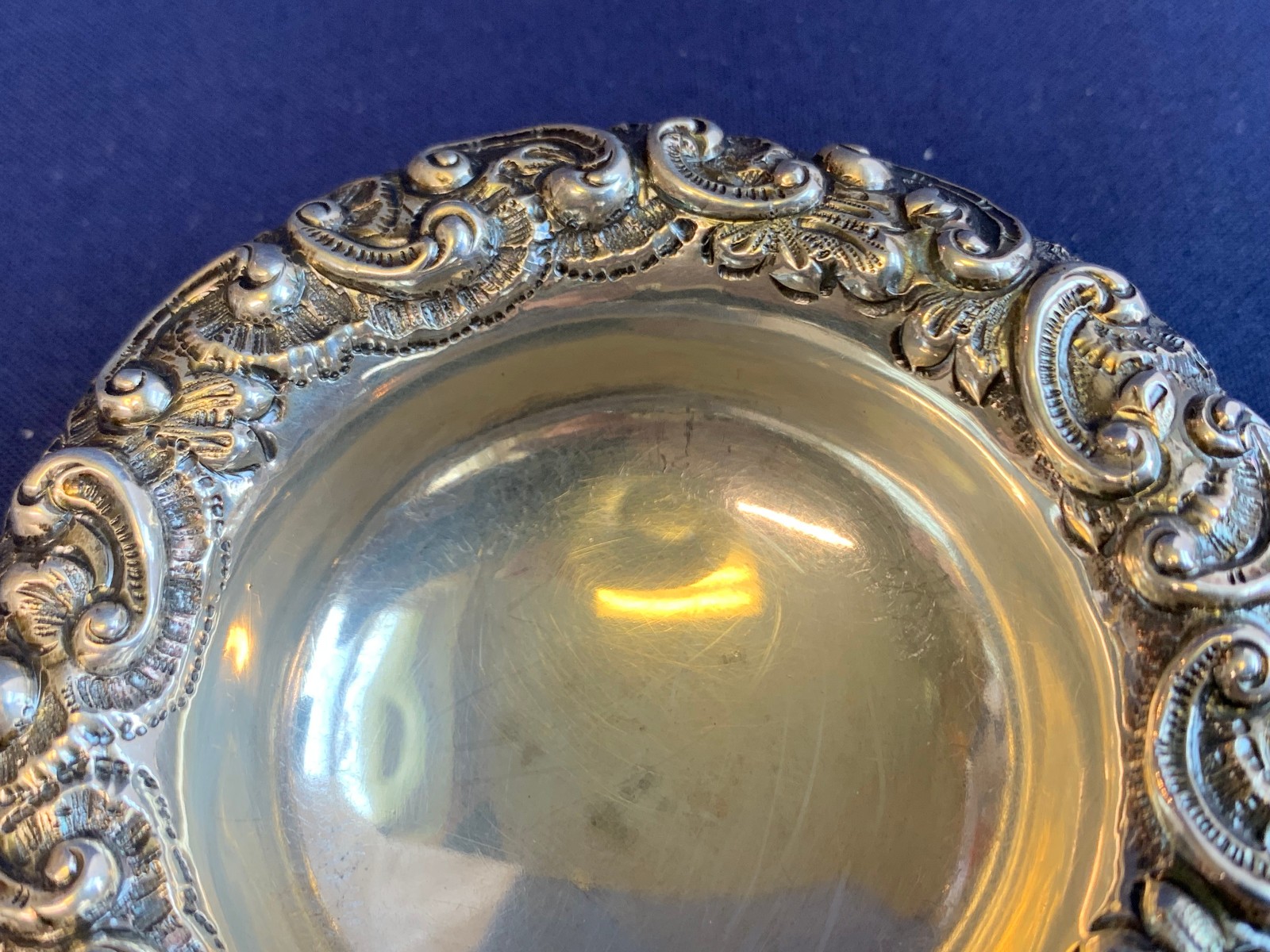 Antique Sterling Silver Condiment Dish Master Salt Cellar 37.03g Floral Repousse