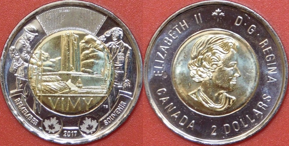 Brilliant Uncirculated 2017 Canada Vimy Ridge 2 Dollars From Mint's Roll