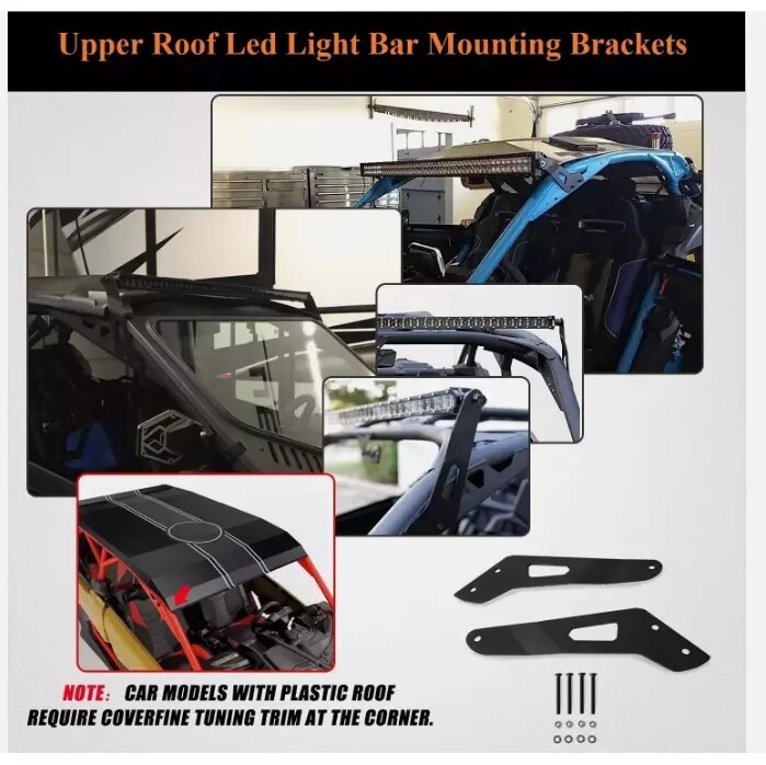 FIT Can-Am Maverick X3 Max Roof 52inch +8" LED Light Bar+3" Pods+Wires bracket