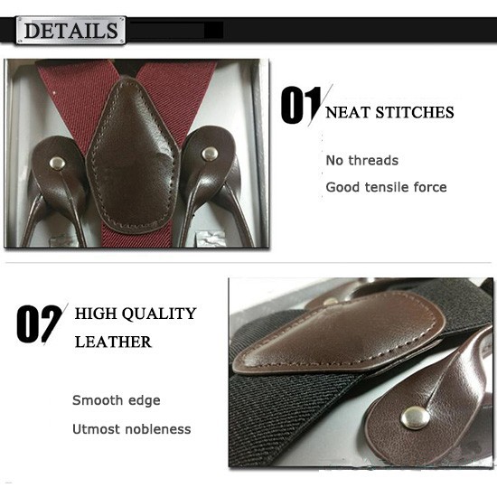 6 Button Holes Link Men's Suspenders Beige Color 24-43" Adjustable Length 1.37"W