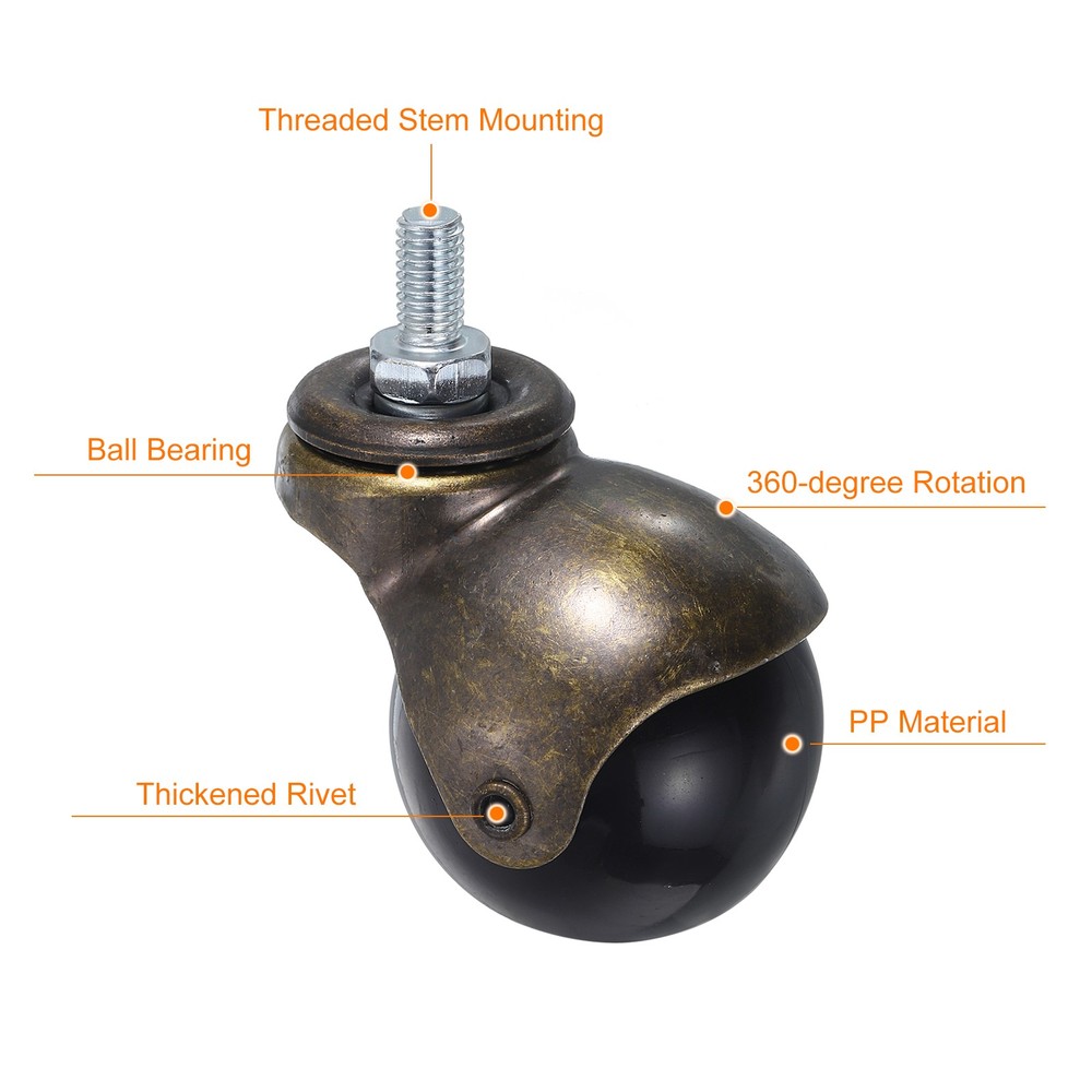 2" Ball Caster Wheels 4pcs Threaded Stem Caster Bronze Tone
