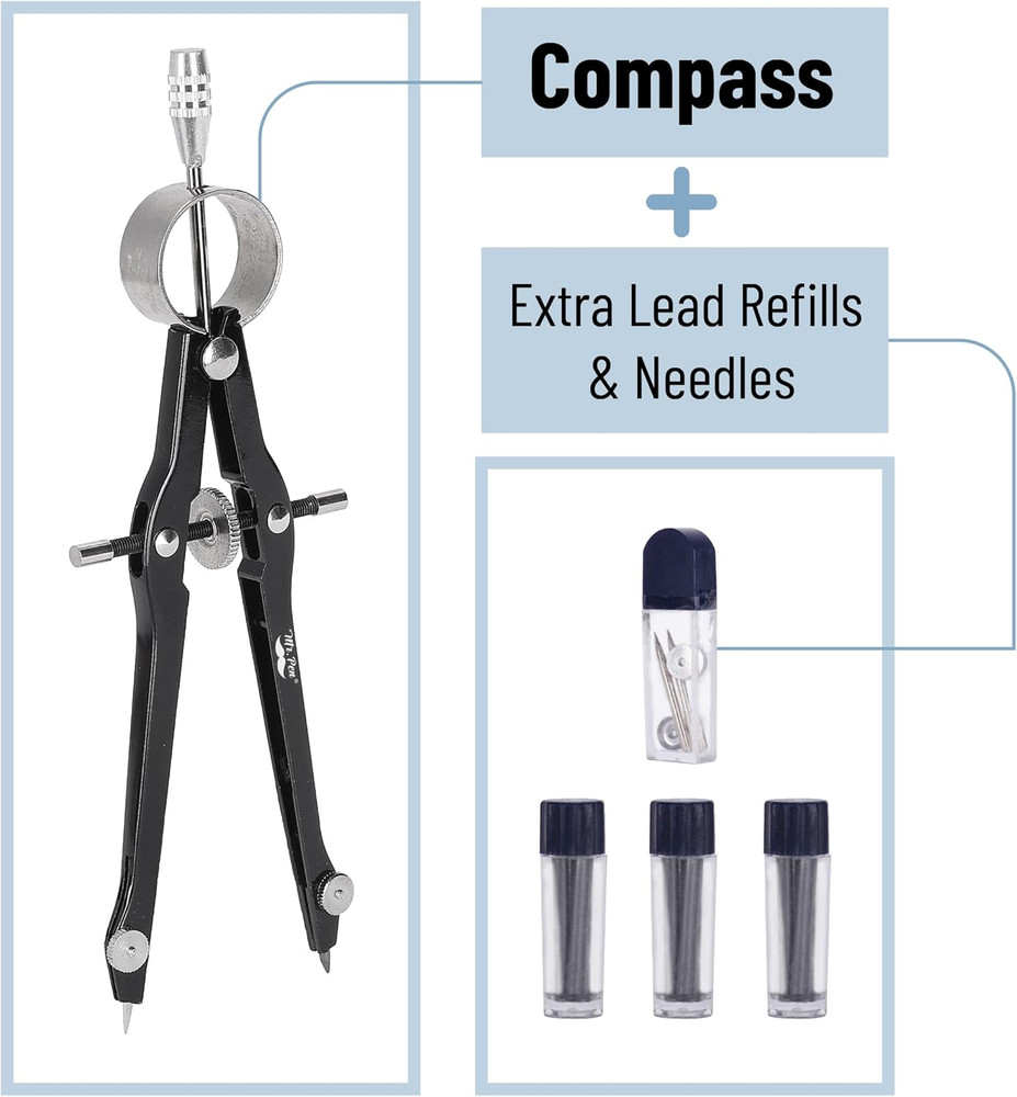 - Professional Compass with Lock, Black, Compass for Geometry, Drafting Compass,