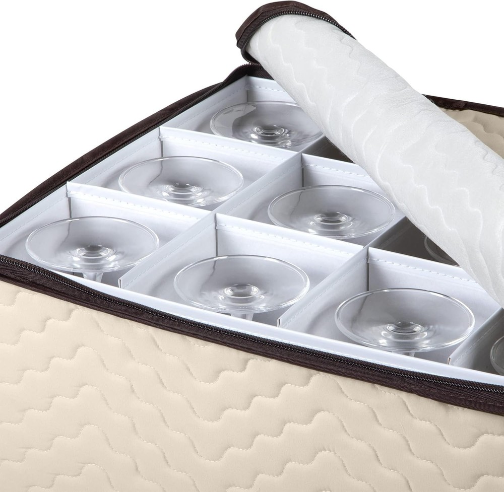 Elegant Stemware Storage Box - Quilted Microfiber, 12 Glass Capacity, Stackable