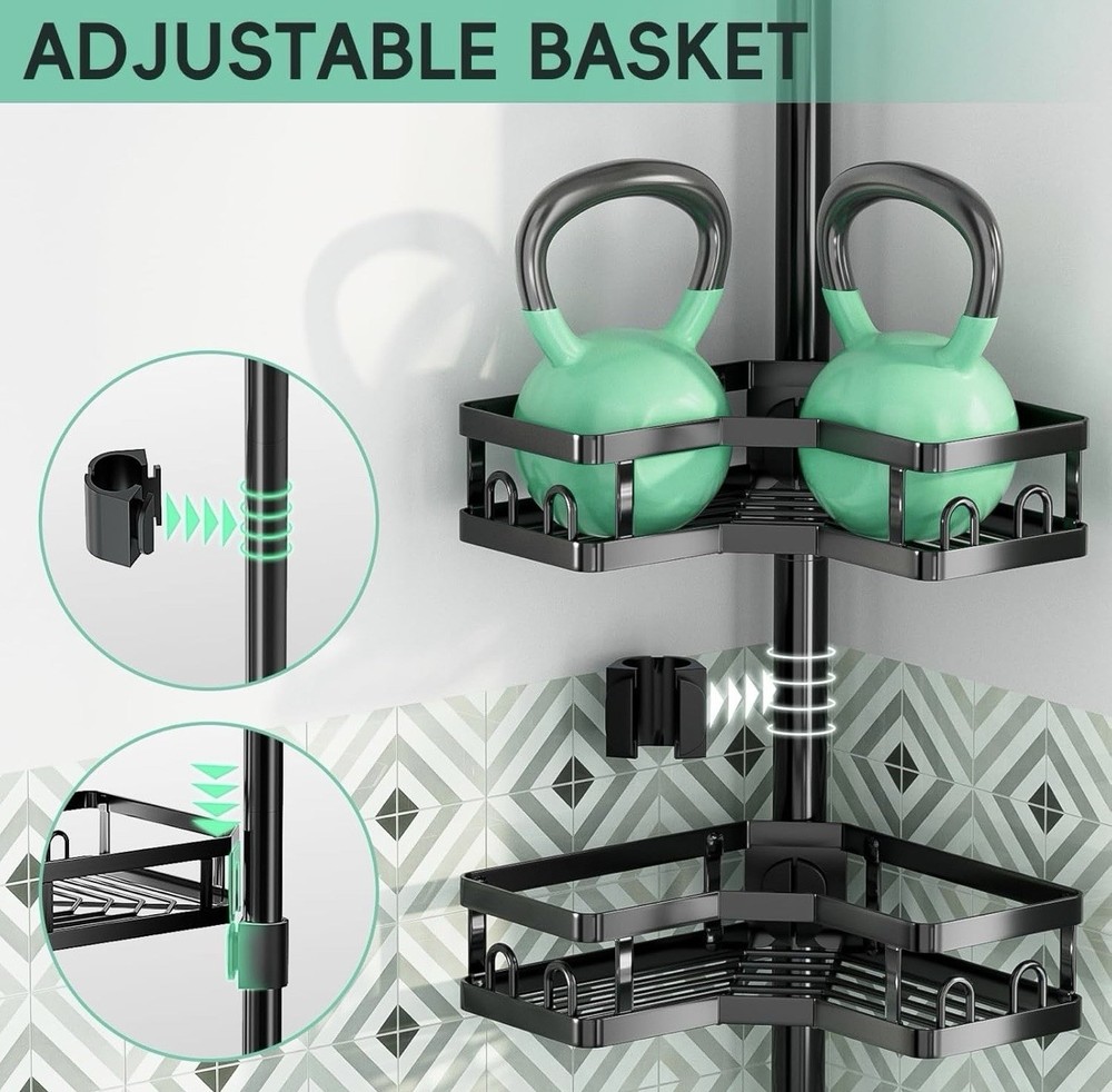 4-tier Adjustable Corner Shower Caddy Organizer with HooksRustproof Tension