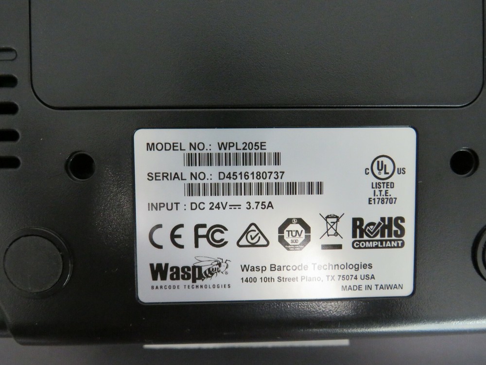 WASP WPL205E THERMAL LABEL BARCODE PRINTER POWER SUPPLY INCLUDED