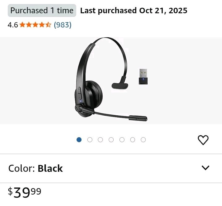 Mono Wireless Headset  USB-A - Black