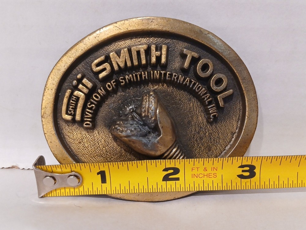 Vintage SMITH TOOL Solid Brass Belt Buckle Heavy Raised Drill Bit 