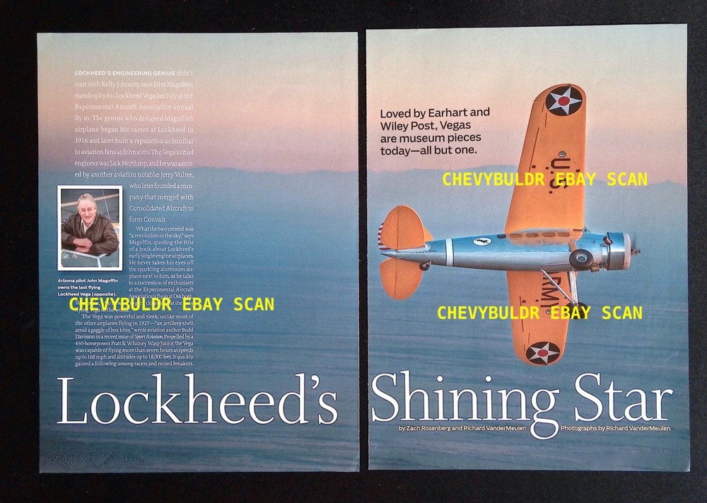 1933 Lockheed Vega Airplane Info Article "Lockheed's Shining Star"