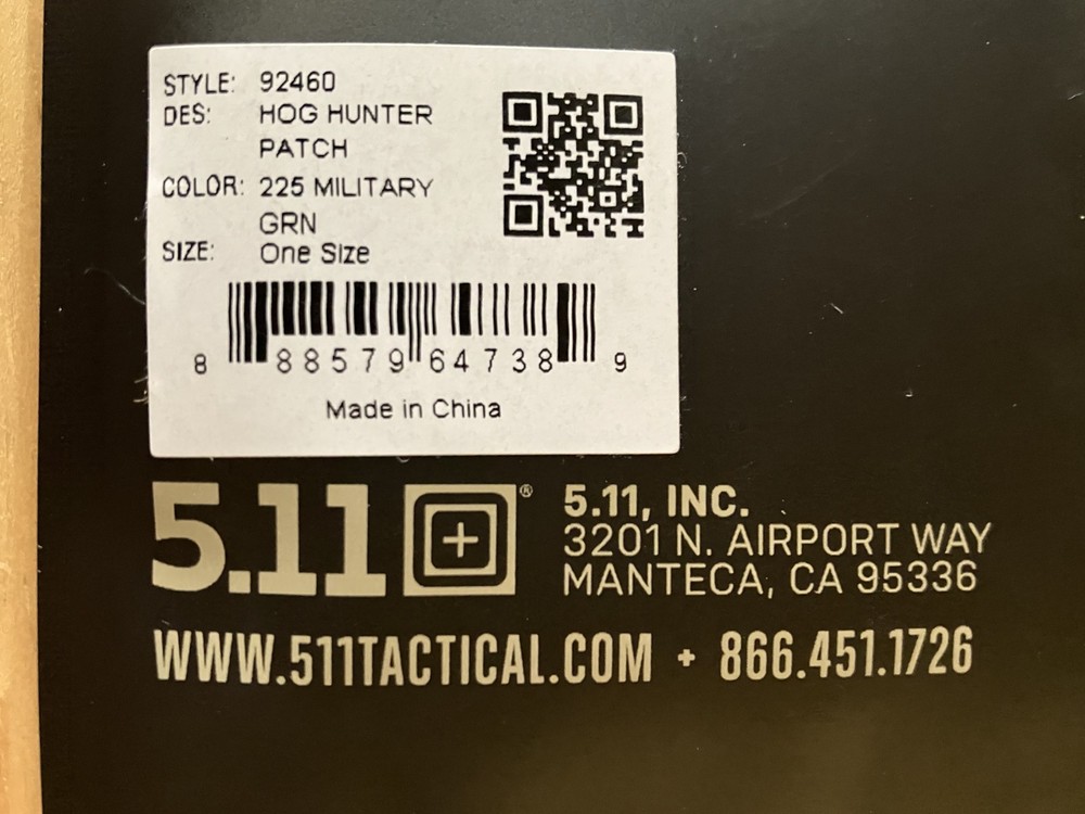 5.11 Tactical "Hog Hunter Marksman Club" Morale Patch with Hook & Loop Backing