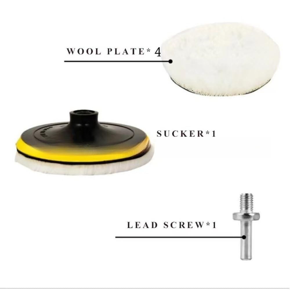 6Pcs 6 Inch Wool Polishing Buffing Pad with M14 Drill Adapter, Hook & Loop...