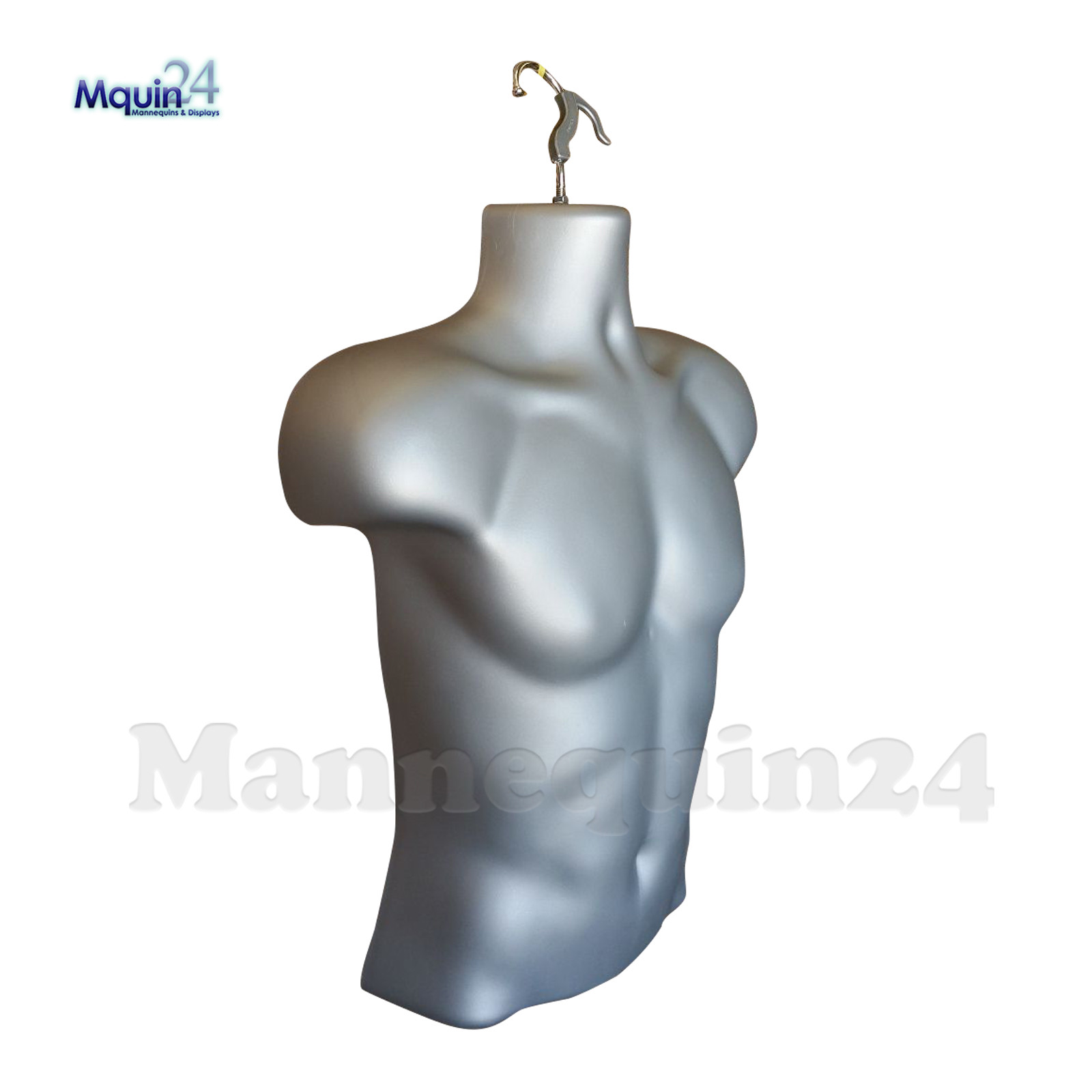 MALE TORSO MANNEQUIN -GREY (SILVER) + STAND + HANGING HOOK MEN DRESS FORM