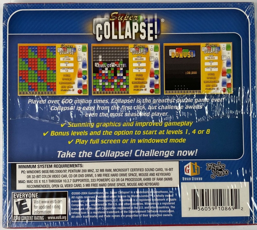Super Collapse! CD-ROM Software for PC and Mac NEW