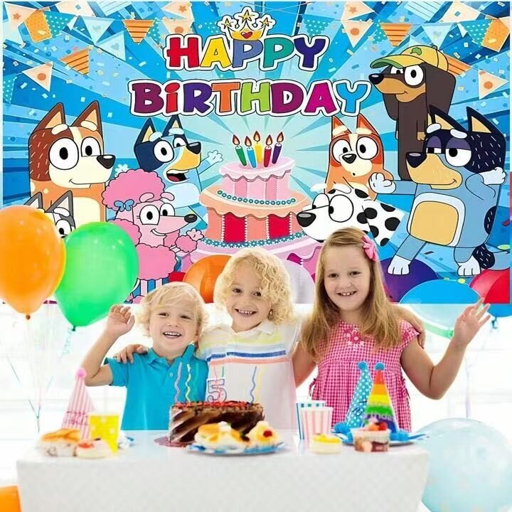 Blue Sheepdog Theme Happy Birthday Backdrop 5x3.2ft Birthday Party Decoration