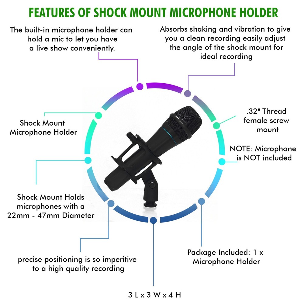 Shock Mount Microphone Holder, Flexible, Foldable, Live Shows & Recordings