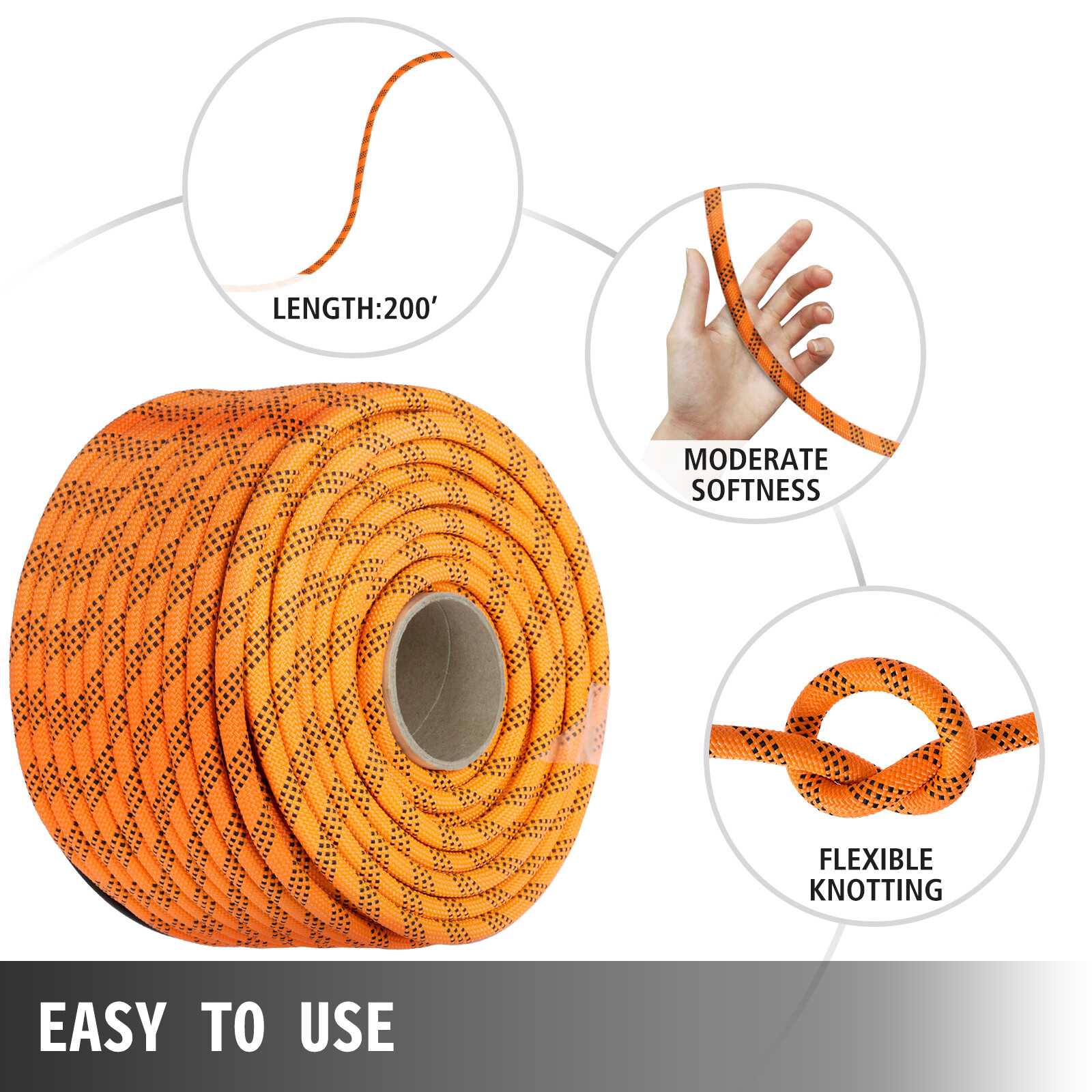 VEVOR 7/16"x200' Polyester Rope Braid Rope Rigging Rope 8400lb Breaking Strength