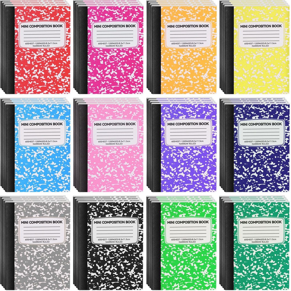UZLU 48 Pack Mini Composition Notebooks Bulk College Ruled Half Composition N...