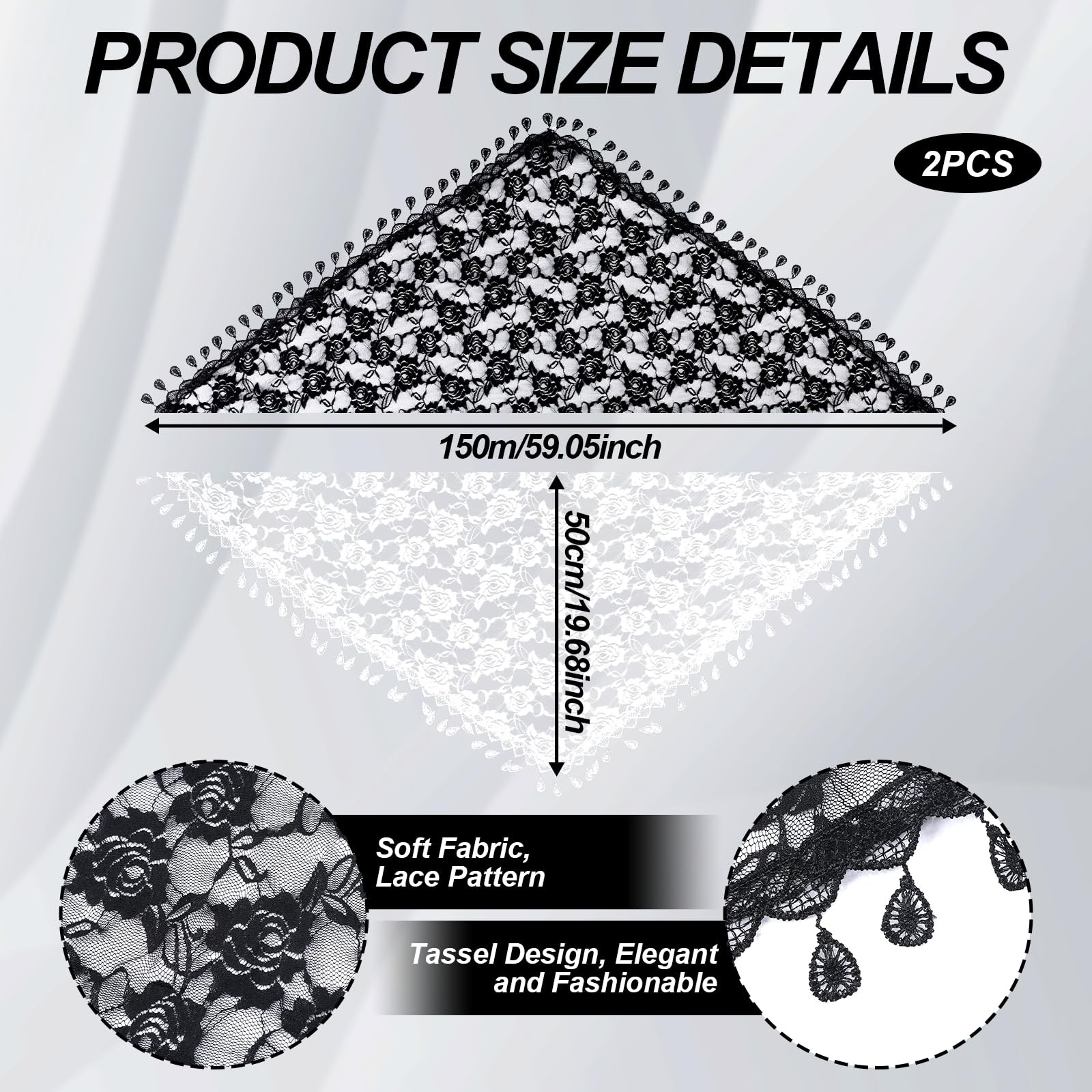 2 Pcs Mass Veil Triangle Mantilla Cathedral Head Covering, Chapel Veil Lace S...