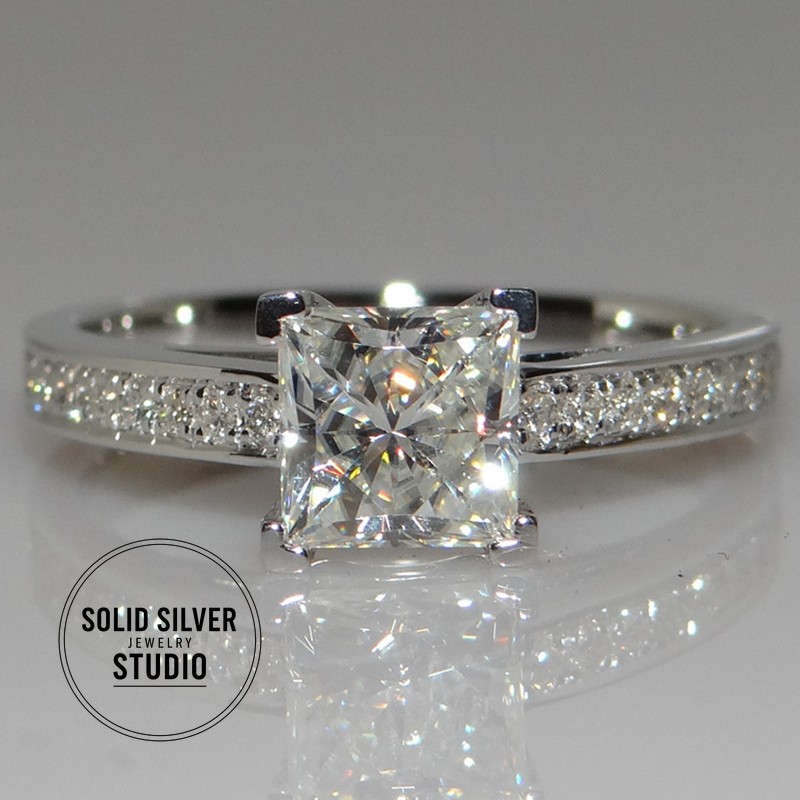 Fashion Princess Cut 1ct Engagement Cz 925 Silver Women Wedding Band Ring Sz4-9