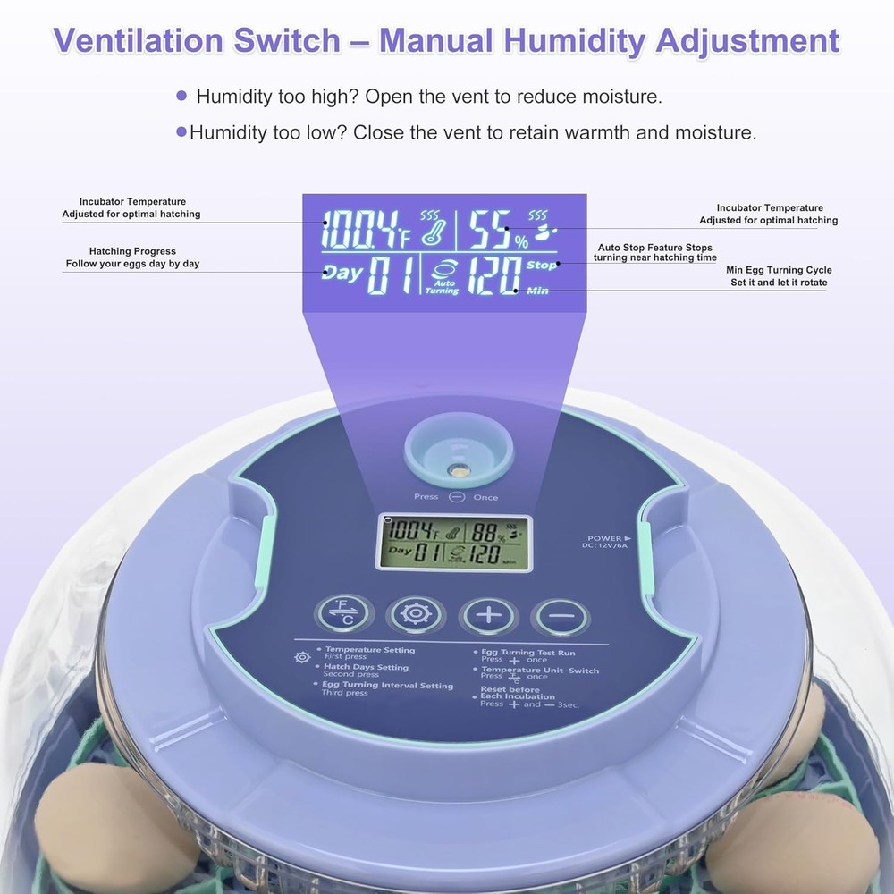 18 Egg Incubator for Hatching Chicks, Automatic Egg Turner Holds 18 Eggs, Sma...
