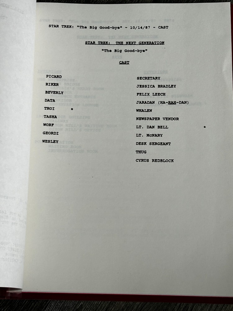 STAR TREK Script The Next Generation The Big Good-Bye Revised Final Draft 1987
