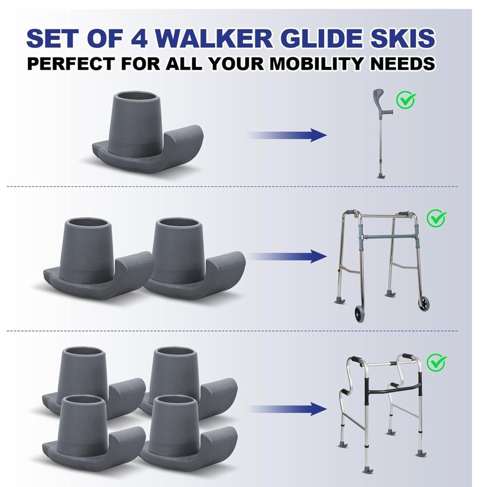 Walker Ski Glides, 2 Pack Durable Ski Glides for Folding Walkers,