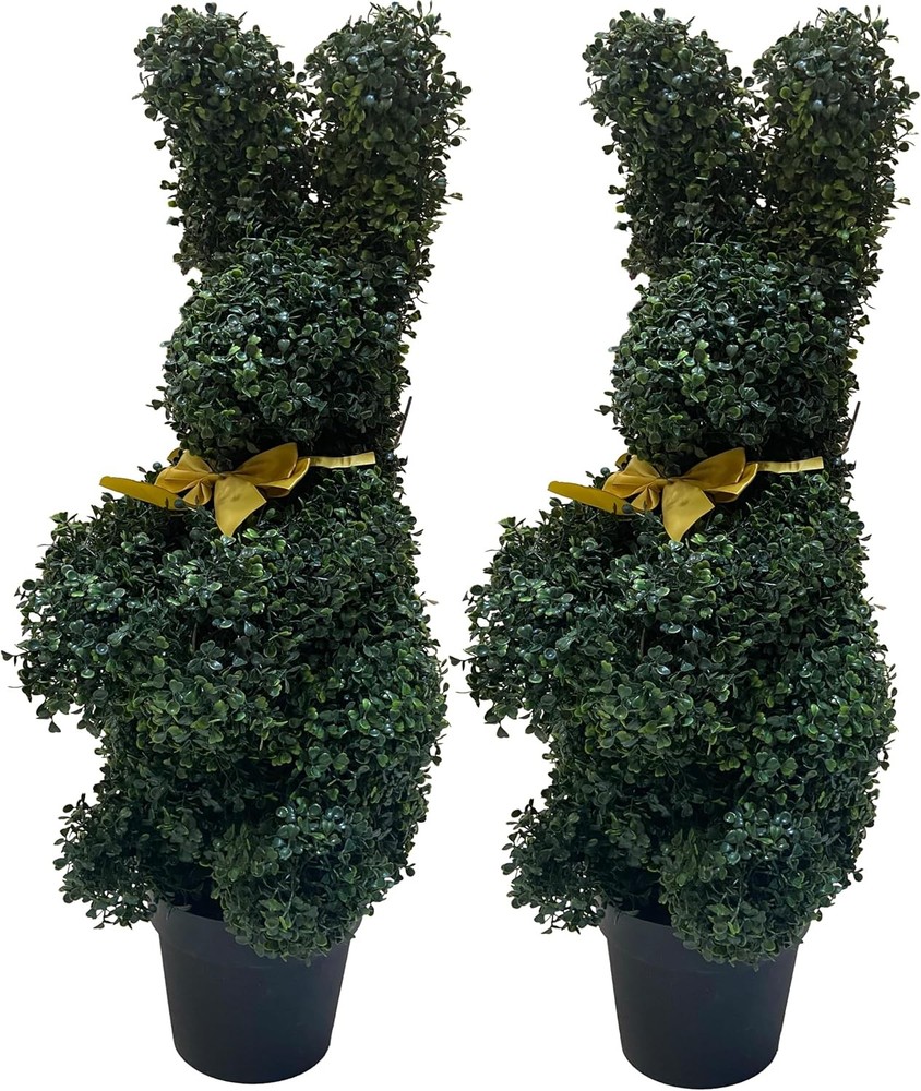 36 Inch Artificial Bunny Topiary Tree UV Resistant 2pk