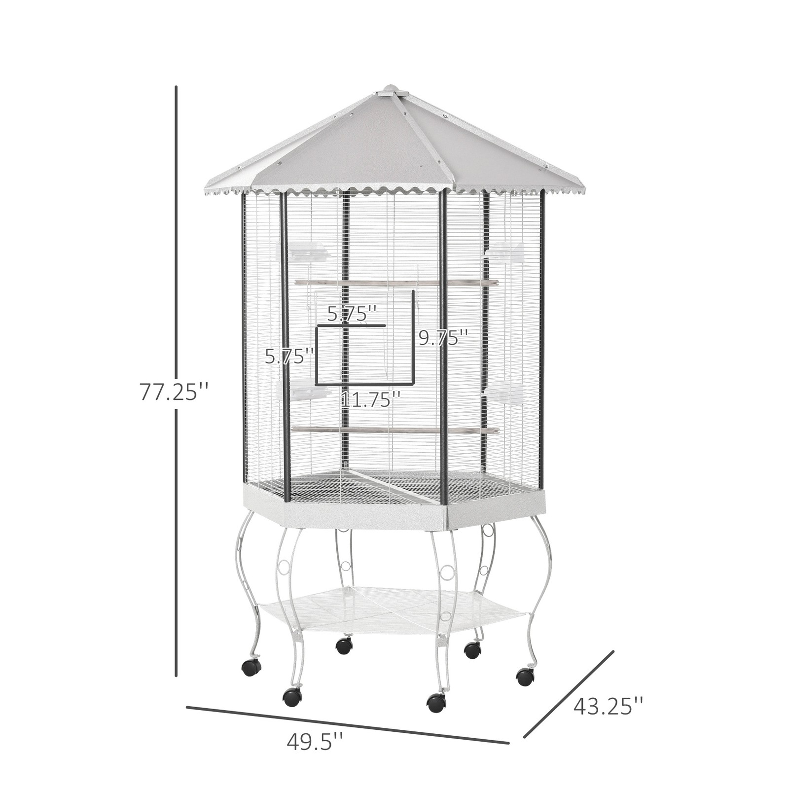 77" Metal Canopy Aviary Flight Bird Cage with Storage for Cockatiel Parrot Large